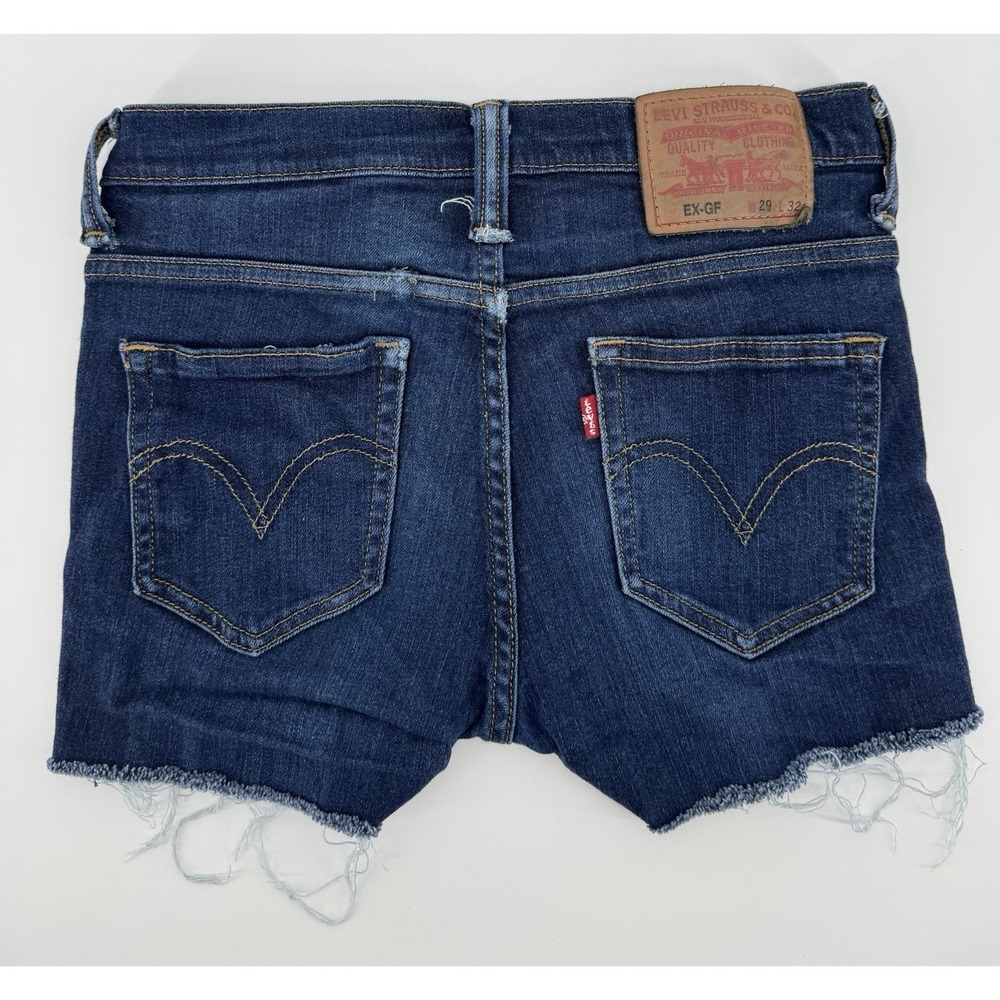 Levi's Ex-Girlfriend High Rise‎ Cut Off Blue Denim Shorts Distressed Size 29W
